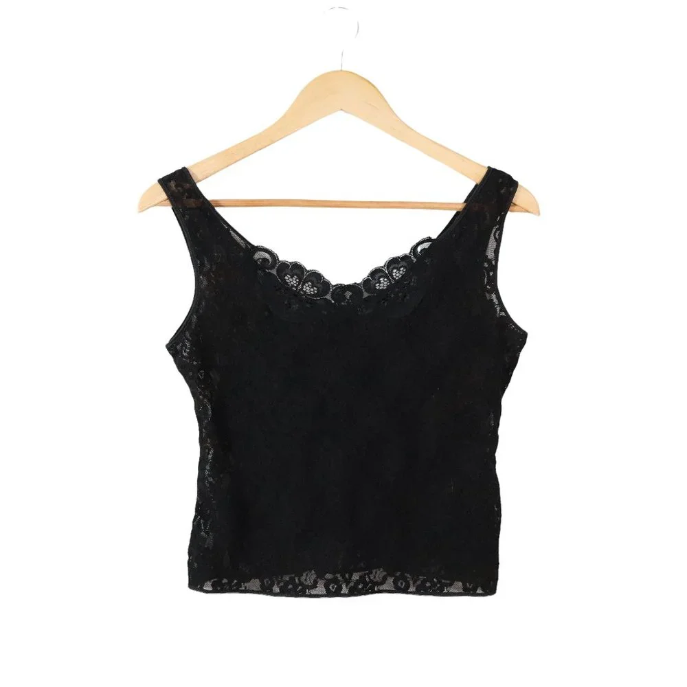 SOLD vintage 80s black lace crop top M medium sheer retro rocker goth sexy - Picture 4 of 5